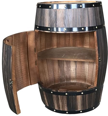 Solid Wood Oak Wine Barrel Cabinet with Locking Door, Whiskey Cabinet, Winery Decorative Barrel Locker Wooden Wine Rack Barrel Wine Cellar Whisky Barrel Drinks Cabinet, Perfect Win(Size:H70CM,Color:A)