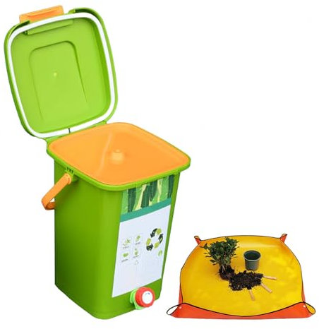 Poubelle à compost de comptoir de cuisine avec robinet pour une collecte facile du compost - Couvercle d'étanchéité et design facile à nettoyer - Capacité de 15 l - Poubelle à compost élégante pour