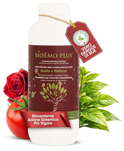 BIOEMOPLUS® Vero Sangue di Bue Concime Liquido Biologico 1 Kg | Rinverdente per Piante con Azoto e Ferro | Stimola Crescita e Vigore | Concime Organico Universale per Piante Verdi, da Frutto e Orto