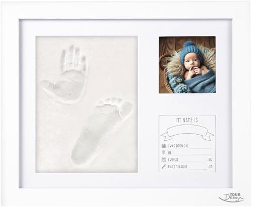 Your Design Bilderrahmen: Gipsabdruck-Set für Baby-Hand-& Fußabdruck mit Holzrahmen, 28 x 23 cm (Handabdruck-Bilderrahmen, Foto & Abdruck, Krippe)