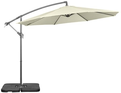 Outsunny Ombrellone Decentrato Ø3x2.5 m con Base a Croce, Pesi e Manovella, Ombrellone a Sbalzo in Metallo e Poliestere 180 g/㎡ a 6 Stecche, Protezione UV, Beige