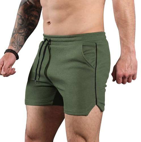 Comilaka Våffla Sportshorts Herr Löpning Sommar Sportshorts Jogging Fitness Träning, Grön, M