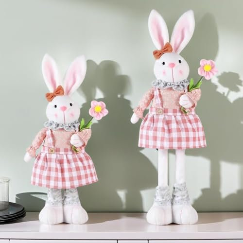 Generisch Osterhase Deko Groß Hase Wichtel mit Ausziehbaren Beinen,mit Teleskopbeinen Ostern Deko Hase Plüsch Osterdeko Tisch Figur Frühlingsdeko für Zuhause Wohnzimmer (B)
