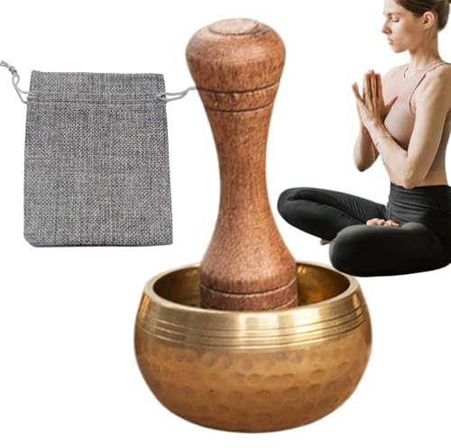 Meditationssångskål med träklubba: klangskål i tibetansk yoga för chakra-balans, självreglering, mindfulness och andlig övning, meditationsskål, skål med skål d