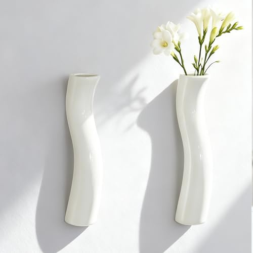 JIDOFUE Keramisk väggvas för växter, vit hängande vas för suckulenter, dekorativ väggvas för inomhus, modern design