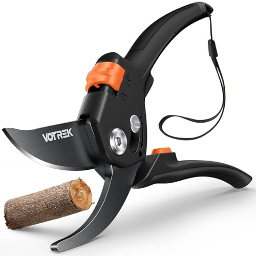 VOTREK Cesoie da Potatura Bypass Pro 21,5 cm – Per Mani Deboli con Regolazione Continua, Lame SK5 & Molla Sigillata. Le Forbici da Giardinaggio Professionali per Rose, Frutteti –Regalo