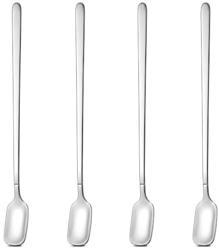 25 cm långt handtag bar sked set (4-del), rostfritt stål för milkshake, iste, cocktailblandning och kalla drycker