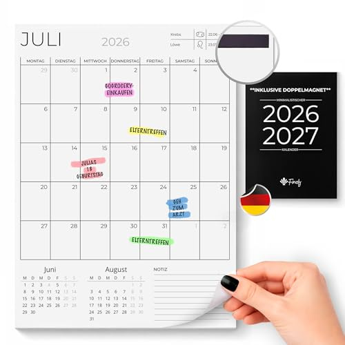 Finoly Magnetisk Kalender 2026 Vertikal från Juli 2026 till December 2027 (18 månader) på Tyska | Magnetisk Kylskåpskalender