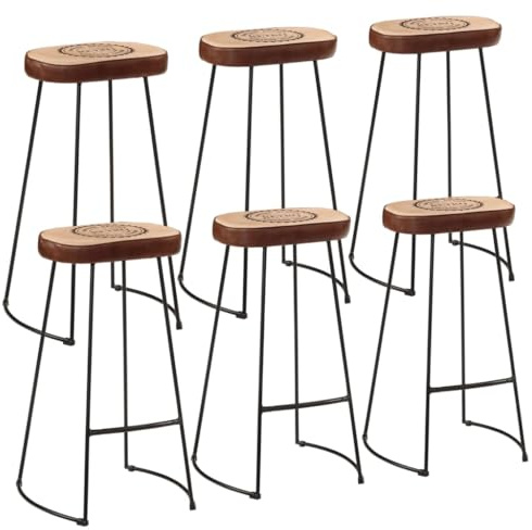 Augerlite 7-TLG. Barset av grovt mangoträ och metall med 6 barstolar, stabila matmöbler, bekväm sittgrupp för vardagsrum, industriell matgrupp, hållbar design