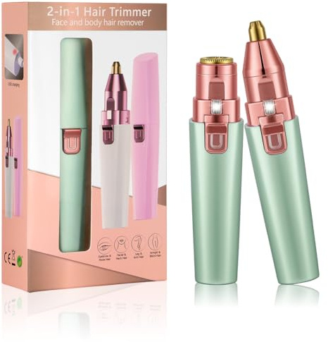 URAQT Depiladora Facial Mujer, Eléctrica Depiladora Cejas Portátil, 2 en 1 Rasuradora Mujer USB Recargable con Cabezal de Repuesto y Luz LED, Afeitadora Sin Dolor para Cara Nariz Labio (Verde)