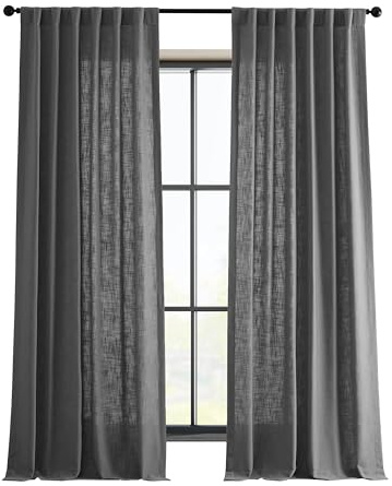 HPD Half Price Drapes Premium Heavy Faux Linen Curtains for Living Room (1 Panel), 50W x 96L Light Filtering 96 Inches Long Window Curtains for Bedroom, Pewter Grey
