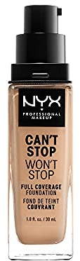 NYX Professional Makeup Fond de Teint Liquide Couvrant Tenue 24h Can't Stop Won't Stop Liquid Foundation, Waterproof, Fini Mat, Formule Vegan, Teinte : True Beige (08)