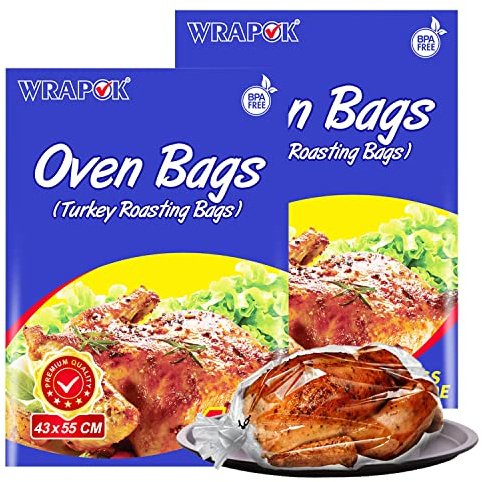WRAPOK Large Turkey Roasting Bags Cooking Oven Chicken Bag For Meat Poultry Fish Seafood Vegetable - 8 Bags (17 x 21.5 Inch)