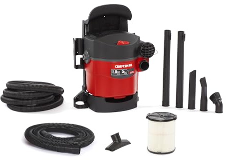 CRAFTSMAN CMXEVBE17925 - Aspiradora de tienda húmeda y seca HP de 5 galones 5.0 pico, aspiradora portátil y de montaje en pared con filtro, 2 mangueras y accesorios para limpieza de garaje y