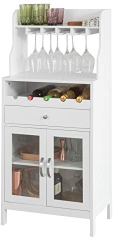 SoBuy Cantinetta portabottiglie di vino Credenza bianca con portabottiglie, portabicchieri e armadietto L56*P35*A128 cm, FSB24-W