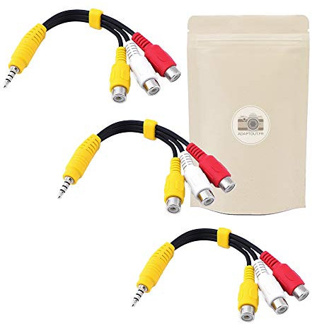 3x Adattatore da spina minijack mini jack 3,5mm maschio a 3 prese RCA femmina - cavo audio/video composito coassiale - 3 colori giallo bianco rosso - Adaptout marca francese
