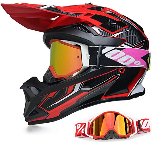 YASE Motorradhelm Crosshelm mit Brille, Motocross Helm/Enduro Downhill Helm, Offroad Motorradbrille Herren/Damen Full Face MTB Helm für Moped/ATV/Mountain Bike (Schwarz/Rot/Weiß,XL (58-59CM))