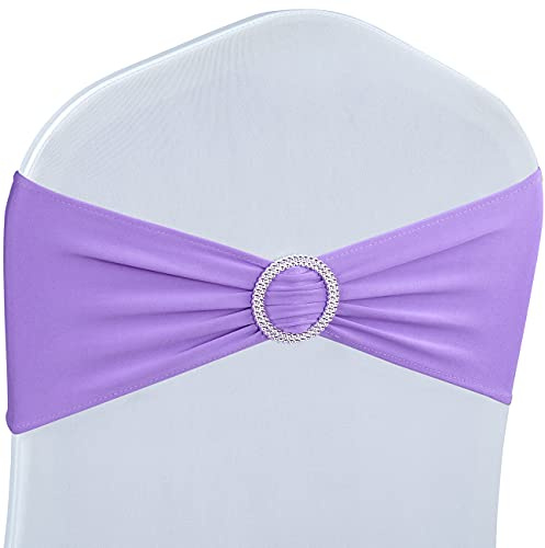 Babenest Cintas con Lazo para sillas, elásticas, con Hebilla Deslizante, universales, para Bodas, Fiestas, Ceremonias, recepciones, decoración de Banquetes, 50 Unidades, Morado