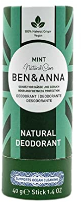BEN & ANNA Mint - Desodorante en barra natural para hombre y mujer, vegano y cosmética natural, sostenible en tubo de papel, contra la sudoración intensa, sin aluminio (40 g (1 paquete), menta)