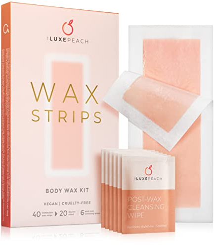 The Luxe Peach Hair Removal Wax Strips, 40 count - Vegan Wax Strips for Body & Face with Coconut & Rosehip Oils - Bikini Wax Strips - Long Lasting Results for Men, Women, and Teens