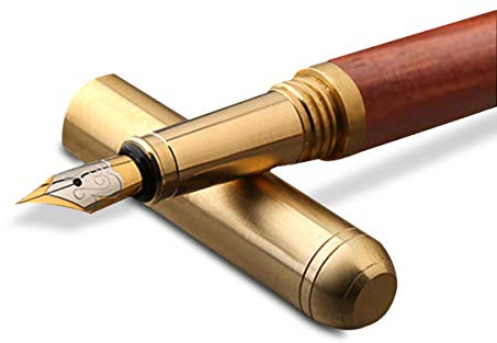 PORRASSO Pluma Estilográfica Pluma Fuente de Madera Hecho a Mano Fountain Pen Escribiendo Cómodo Regalo para Hombres Mujeres Sándalo Rojo A