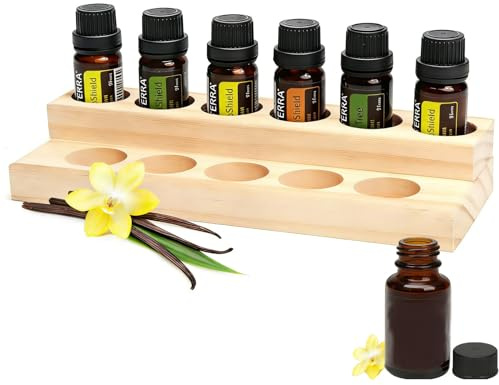 Holzsammlung Collezione Olio Essenziale Espositore Stand Pino Naturale(5-15ml) - Porta Oli Essenziali in Legno con 9 Fori, Organizzatore Oli Aromaterapia con 2 Strati per Smalto Unghie Oli Profumati