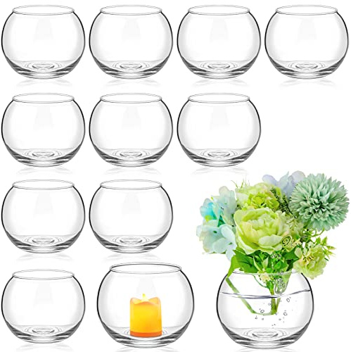 12 Pcs Glass Bubble Bowl Vase Bulk, Clear Round Glass Centerpiece Bowls for Valentine's Wedding Table Decor, Fish Flower Bud Vase Terrarium for Event Party DIY (3.5 h X 4.7 w)