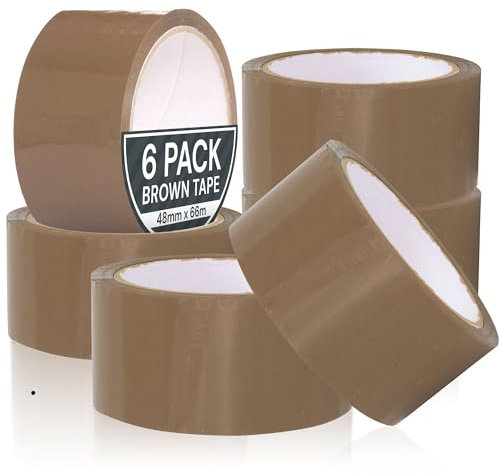 Coselena 6 Pack Brown Tape - 48mm x 66m Heavy Duty Sticky Packaging Tape - Easy to Use Brown Parcel - Ideal Packing for Dispenser, Gun & Cardboard Boxes for Moving
