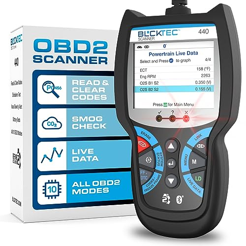 BLCKTEC Herramienta de diagnóstico de escáner OBD2 Bluetooth 440 - Lector de código de Coche y escáner para Coche - Viene con Datos en Vivo - Prueba de batería/Sistema de Carga - Funciona para Todos