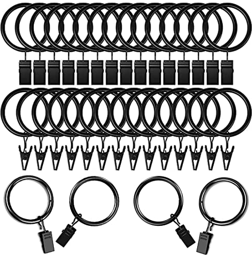 COSYLIFE 50 Stück Gardinenringe mit Clips, Vorhangringe mit Clips, Vorhangringe mit Clips für Vorhänge und Gardinenstangen, 38mm Innendurchmesser (Schwarz)
