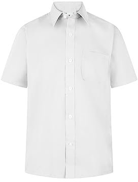 Boys Dress School Shirts Short Sleeve Long Sleeve in Blue & White Colour (18 Years (16 Collar Size), White Short Sleeve)