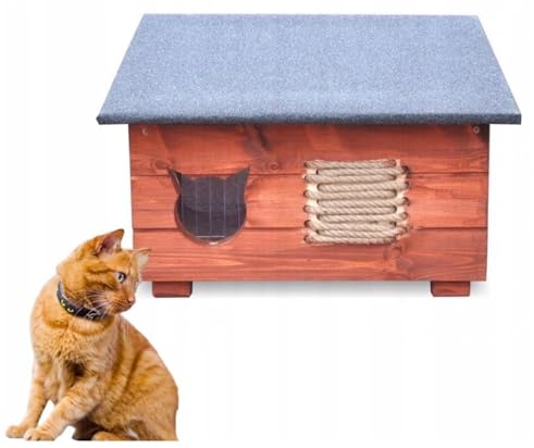 Katzenhaus Katzenhütte Höhle Braun Outdoor draußen Winterfest isoliert aus Holz Garten Terrasse