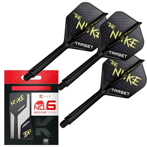 Target Darts Luke Littler K Flex Flights and Shaft System, No.6 (Medium, 33mm) | Pack of 3 Kflex All in One Flights, The Nuke Player Edition Darts Accessories | K-Flex Dart Stem