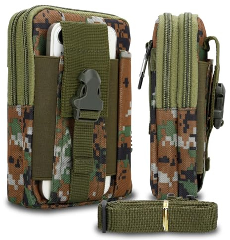 Cadorabo Taktische Handytasche in Camouflage GRÜN -Molle-EDC-Tasche kompatibel mit Blackview BV 6200 Pro mit Schultergurt -Handyhalter, Militär Gürteltasche, Hüfttasche