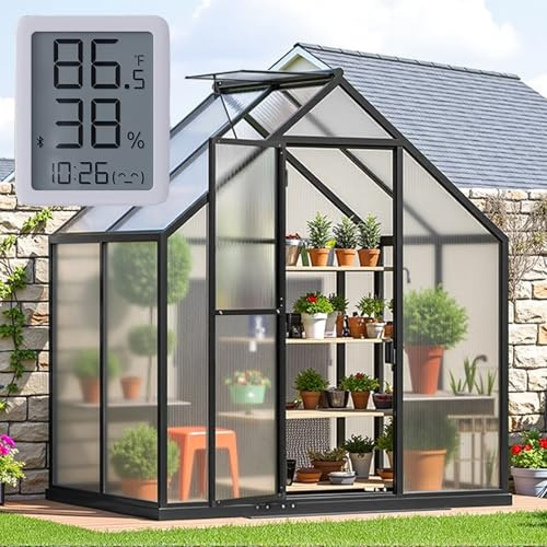 6×4FT Small Greenhouse, Green Houses for Outside with Thermometers, Enhanced Aluminum Small Greenhouse for Outdoors and Garden Planting, Withstands Bad Weather to Protect Vegetable or Plants