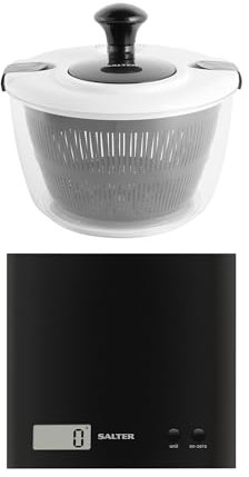Salter Kitchen Scale & Salad Spinner Set – Arc Digital Baking Scale with 3kg Capacity and Tare Function, Measures Liquids, 3.5 Litre Salad Spinner, Non-Slip Base, Batteries Included, Cooking/Baking