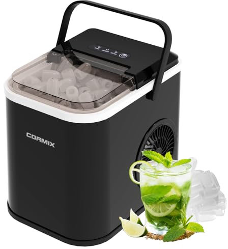 Eiswürfelmaschine, 120W Eiswürfelbereiter Klein, 8 Eiswürfel in 6 Minuten, 12kg/24h, Ice Maker mit Infrarotsensor & Selbstreinigung für Küche, Büro, Bar und Party