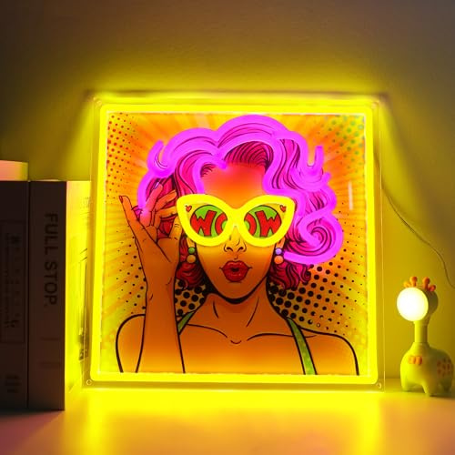 DWOOKE Pretty Girl Neon Sign,UV Print LED Light Sign Dimmable USB Powered Cool Woman Neon Lights for Bedroom,Home Wall Decor Art LED Signs for Christmas Birthday Party Girls Gifts (32x32cm)