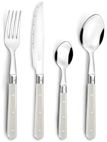 PRADEL ESSENTIEL - Ménagère 24 couverts de table pour 6 personnes - Bistro-Club - Acier inoxydable 18/0, Finition Standard - Crème