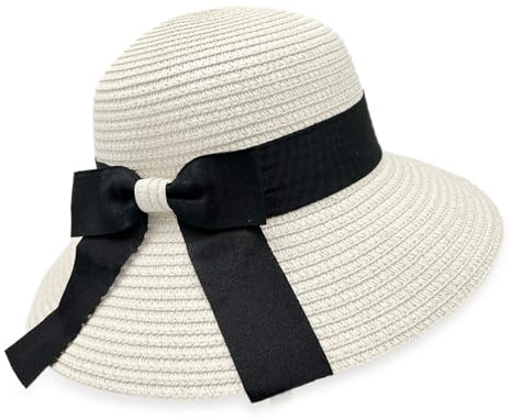FUIPVGI Sombrero de Paja, Sombrero De Playa para Mujer De Verano De Paja De ala Ancha Plegable, Borde Suave Transpirable Grande Ancho Sombreros De Sol (Blanco)