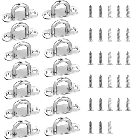 12 Pièces Plaque à œil En Acier Inoxydable Avec œillet M5 Crochet U Montage Mural Et Plafond Métal Forme Pour Noël Accessoires Bateau Pont Fixation De Voile D'ombrage Uspendre Des Objets