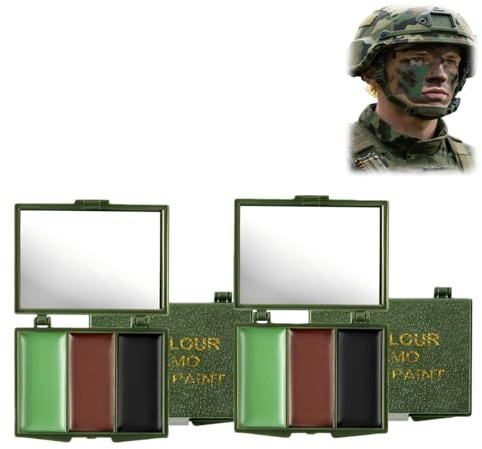 2PCS 3 Color Camo Face Paint,Army Face Paint,Camouflage Hunting Face Paint,Eye Body Face Camo Paint,Waterproof Face Paint for Outdoor Sports,Camouflage Makeup for Face,Body Paint(Black,Brown,Green)