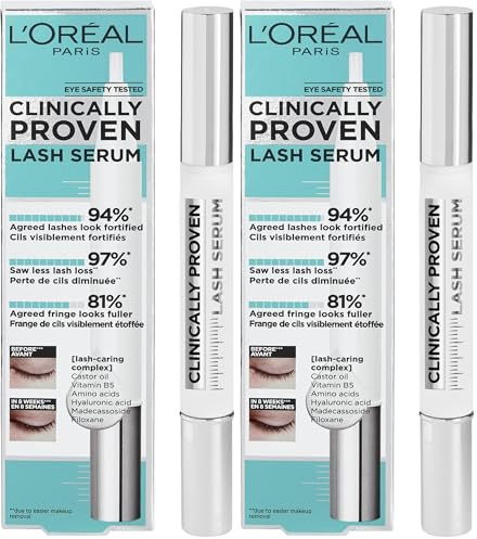 L'Oreal Paris Make-up Designer L'oréal Paris Sérum De Pestañas Clinically Proven, Fuerza Y Volumen, Con Vitamina B5 Y Ácido Hialurónico, 17 Ml, Marron, 2 Mililitro (Paquete de 2)