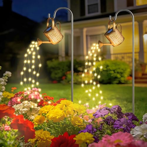 Lampade solari con catena luminosa annaffiatoio Fairy Garden Light (2 pezzi), mini annaffiatoio solare per esterni, per patio, vaso di fiori e prati (con 2 supporti)