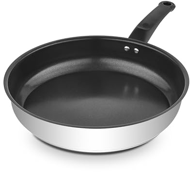 Swan Townhouse 24cm Ceramic Non-Stick Stainless Steel Frying Pan with Staycool Handle, Induction Compatible, Dishwasher Safe, Free from PTFE, PFOA, Lead and Cadmium, SWPS5033SS