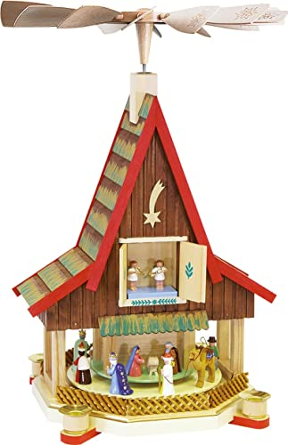 Pirámide de Navidad casa de adviento, 53 cm de altura, orginal de los Montes Metálicos (Erzgebirge) hecho por la empresa Richard Glaesser del pueblo de Seiffen