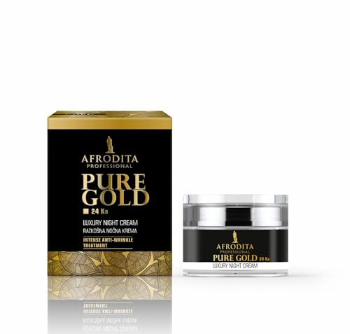 Afrodita Professional Pure Gold 24K lyxig nattkräm, anti-rynk ansiktskräm för mogen torr till normal hud, 50 ml, närande 24 karat guld vård för mjukare fastare hud