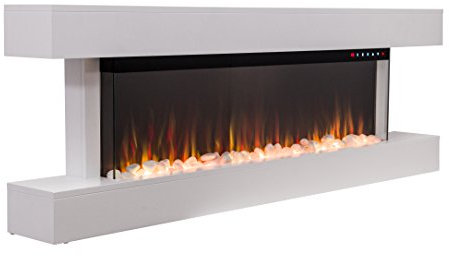 2025 TruFlame PREMIUM PRODUCT 60inch White Wall Mounted Electric Fire Suite with 10 colour Flames and Mantel (Pebbles, Logs and Crystals)