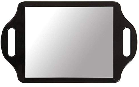 TRIXES Friseurspiegel - Salon Handspiegel mit 2 Griffen Weitwinkel - für Friseur und Beauty Anwendung - Großformat 36,5 x 21,7cm - für professionelle Barbiere Friseure oder Visagisten - Schwarz