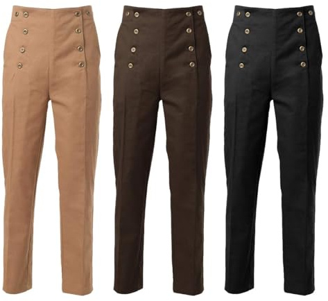 BPURB Viktorianska byxor för män cosplay kostym vintage steampunk gotisk punk byxor, Olivgrön, XXL
